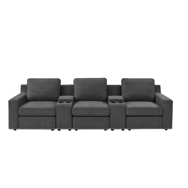Wade Logan® 114" Wide Home Theater Sofa with Cup Holder & Reviews Wayfair